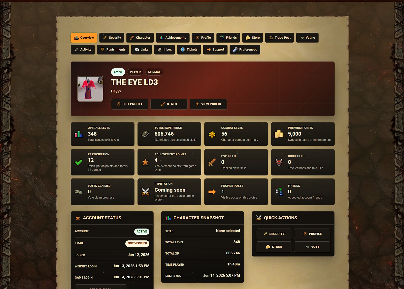 Website Account System & Player Dashboard Update